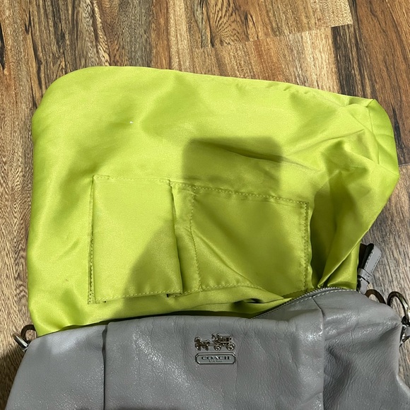 Coach Light Gray Soft Leather Shoulder Bag B1349 Lime Green Enterior Clean EUC - Picture 8 of 9
